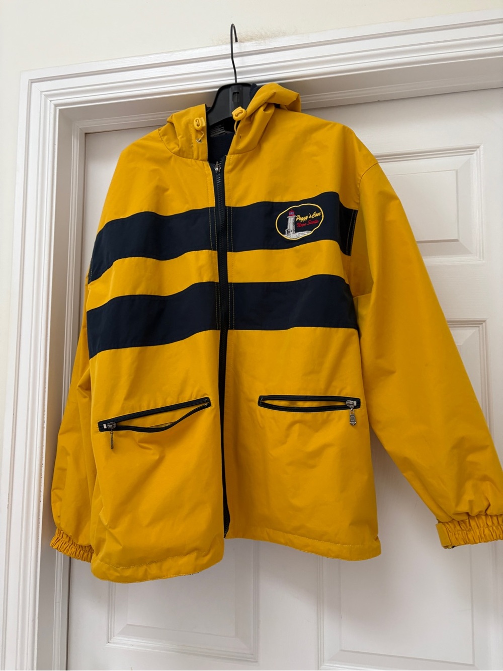 Yellow & Black Hooded Rain Jacket with Bold Stripes